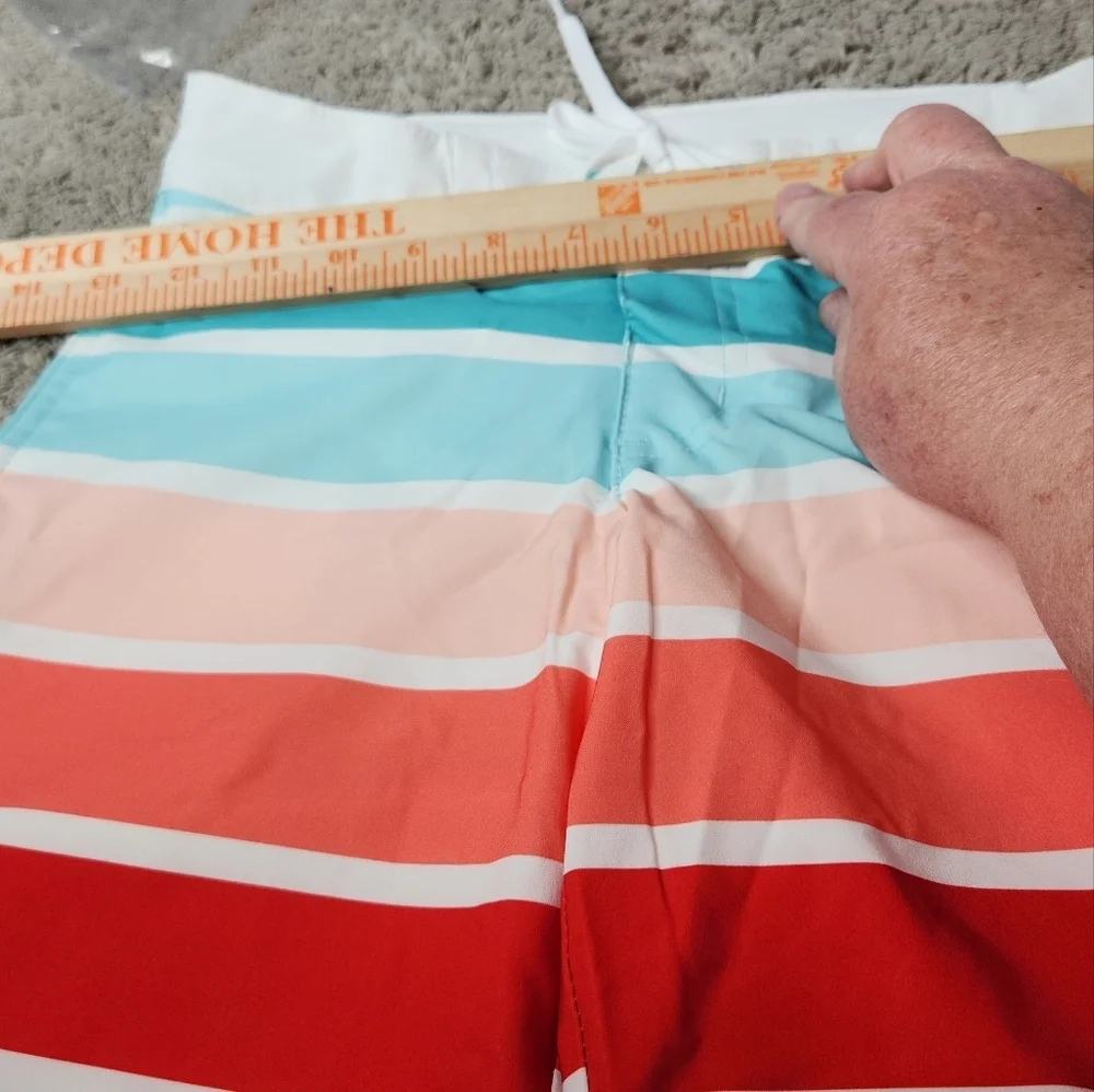 Boys' Striped Swim Shorts -art class Green/Red UPF50+, Adjustable Waistband 8